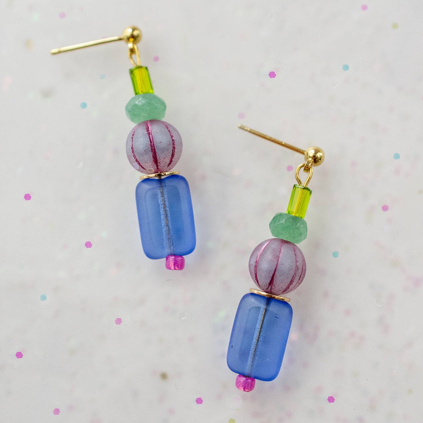Blue multicolored beaded earrings