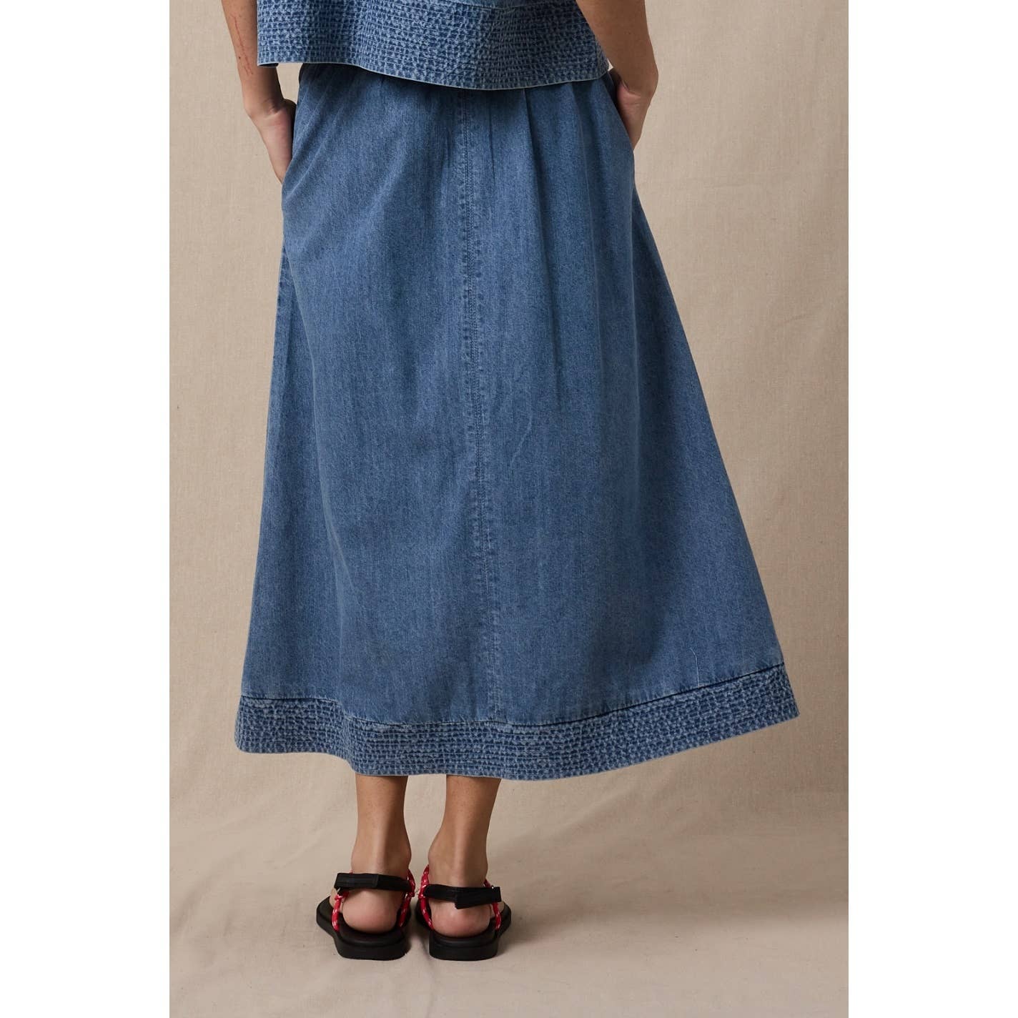 Cotton Demin Midi Skirt