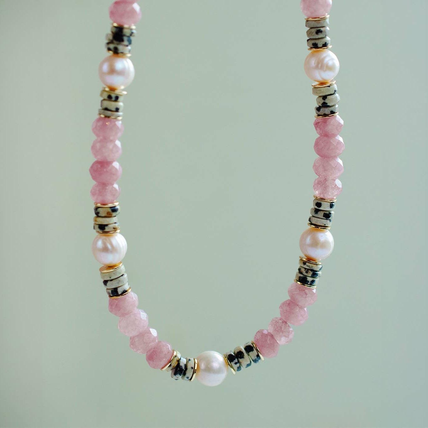 Light Pink Pearl and Dalmatian Statement Necklace