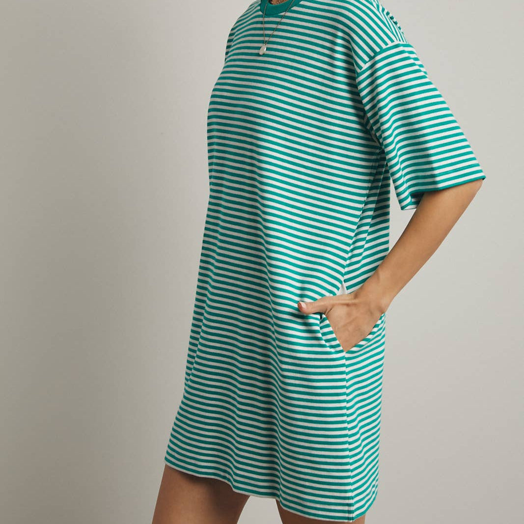 STRIPED KNIT T-SHIRT MINI DRESS