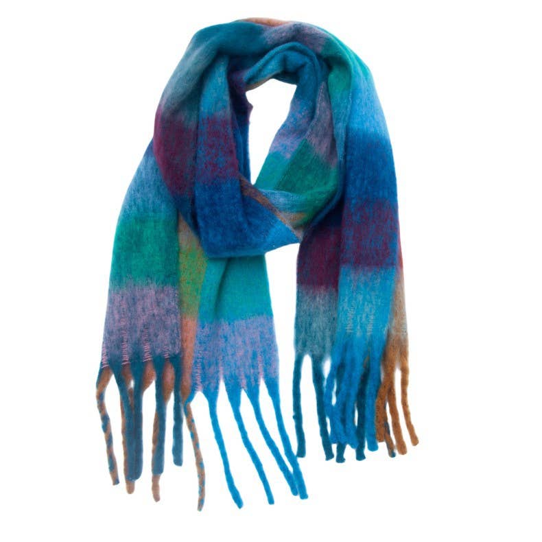 Colorful Plaid Tassel Scarf