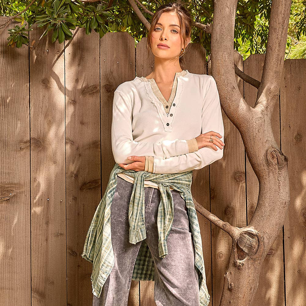 Washed Thermal Henley Top