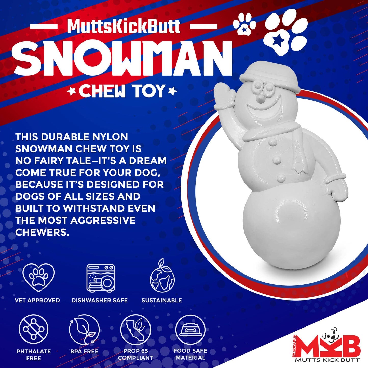 Snowman Ultra Durable Christmas Nylon Dog Chew
