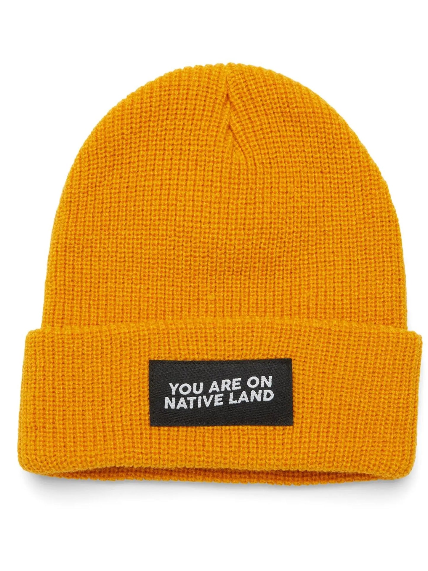 Load image into Gallery viewer, &amp;#39;YOU ARE ON NATIVE LAND&amp;#39; RIBBED BEANIE - MARIGOLD
