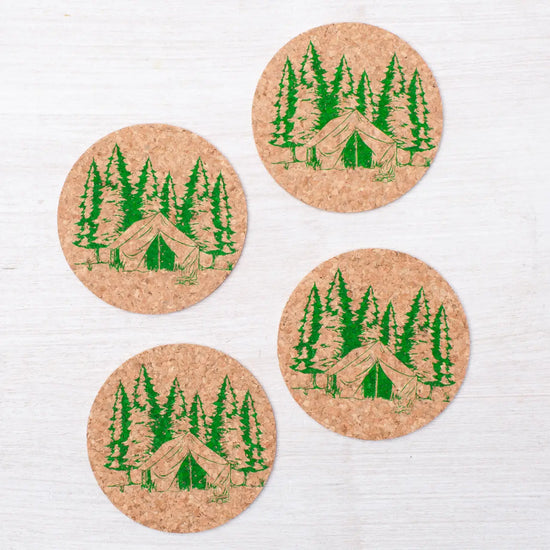 Camping Mountain Lovers Cork Coasters