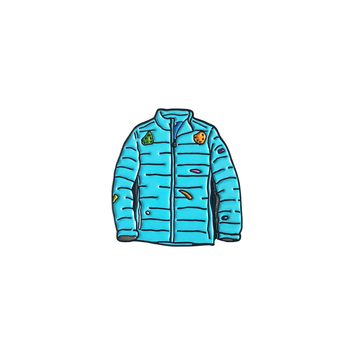 Enamel pin in the shape of a puffy jacket 