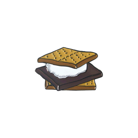 Camping pin in the shape of a s'more