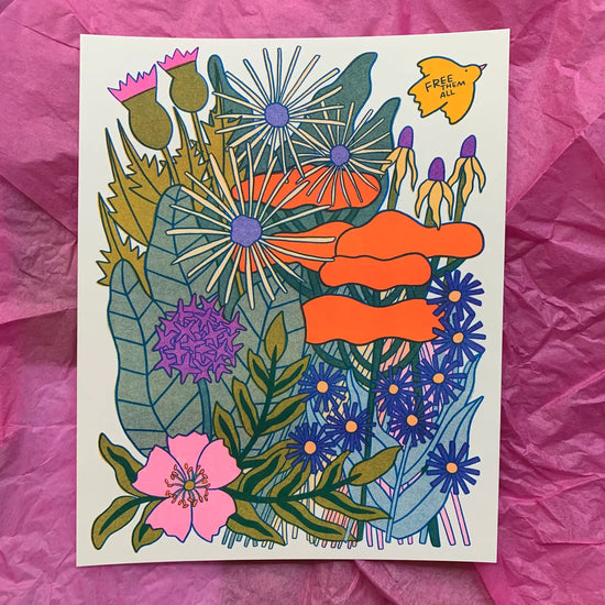 Load image into Gallery viewer, Free Them All - Prairie Risograph Print
