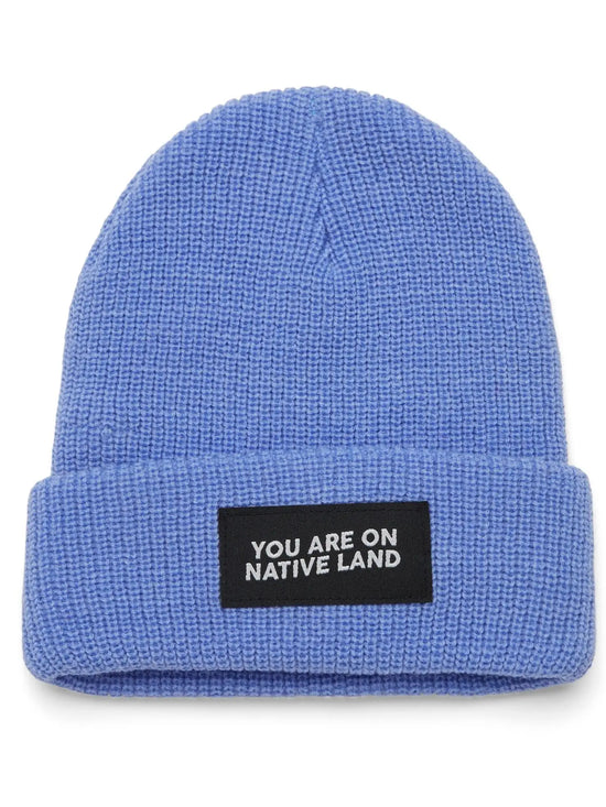 Load image into Gallery viewer, &amp;#39;YOU ARE ON NATIVE LAND&amp;#39; RIBBED BEANIE - Slate Blue
