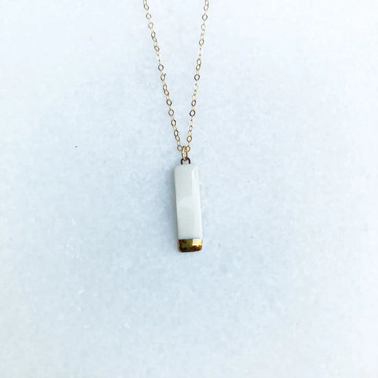 Necklace - Small Rectangle - White + Gold
