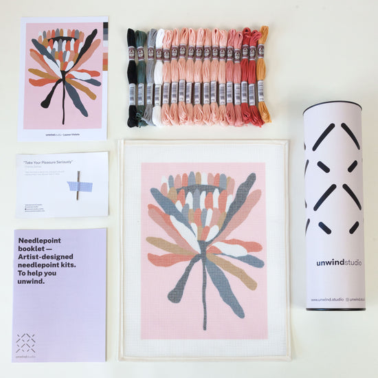 Pink Ice Protea Needlepoint Kit | DIY Embroidery