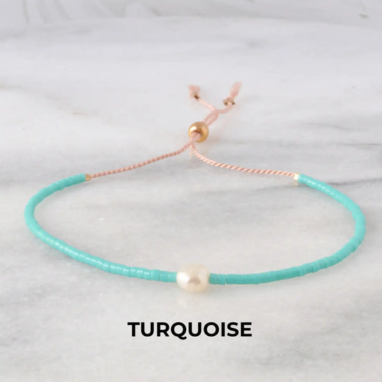 Pearl Accent Beaded String Bracelets - Turquoise