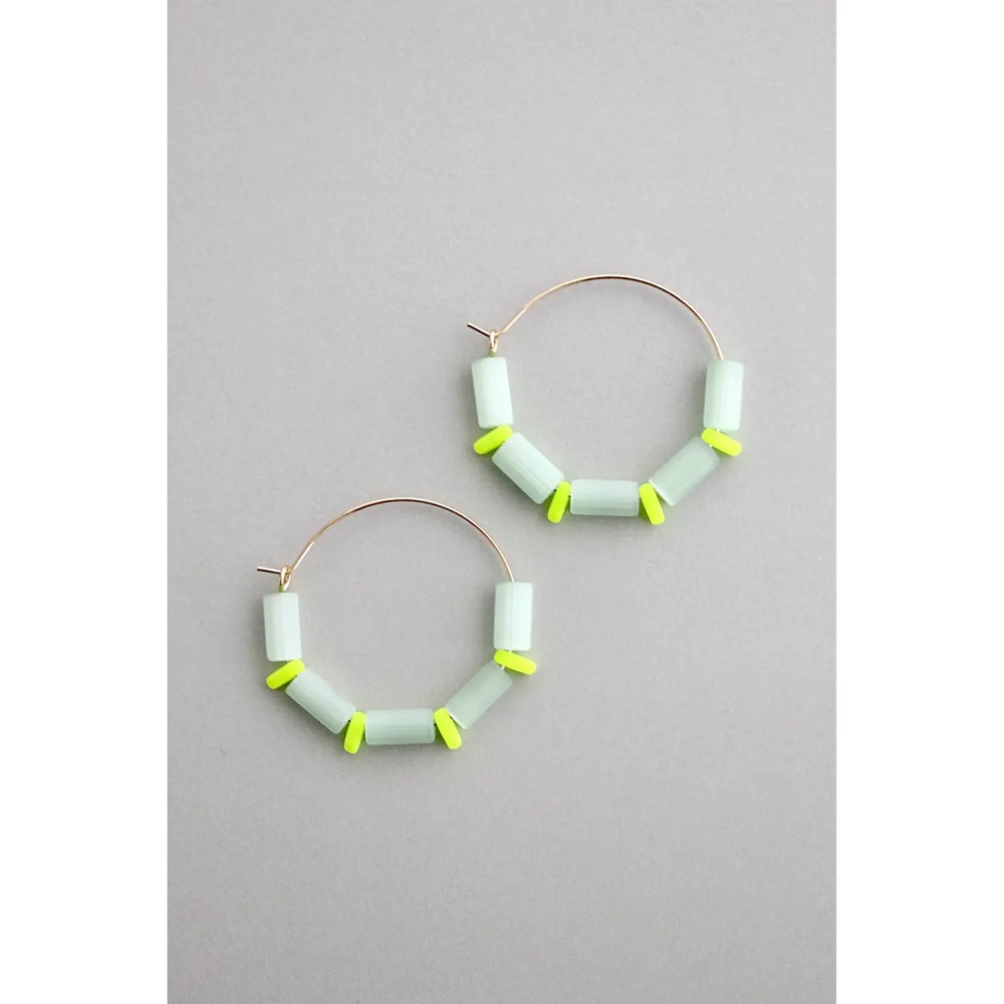 mint green and yellow neon hoop earrings